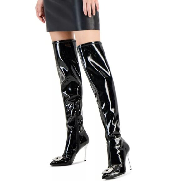 INC Romina Over-The-Knee Embellished Stiletto Boots Black Patent Sz 6 NIB - Picture 1 of 4
